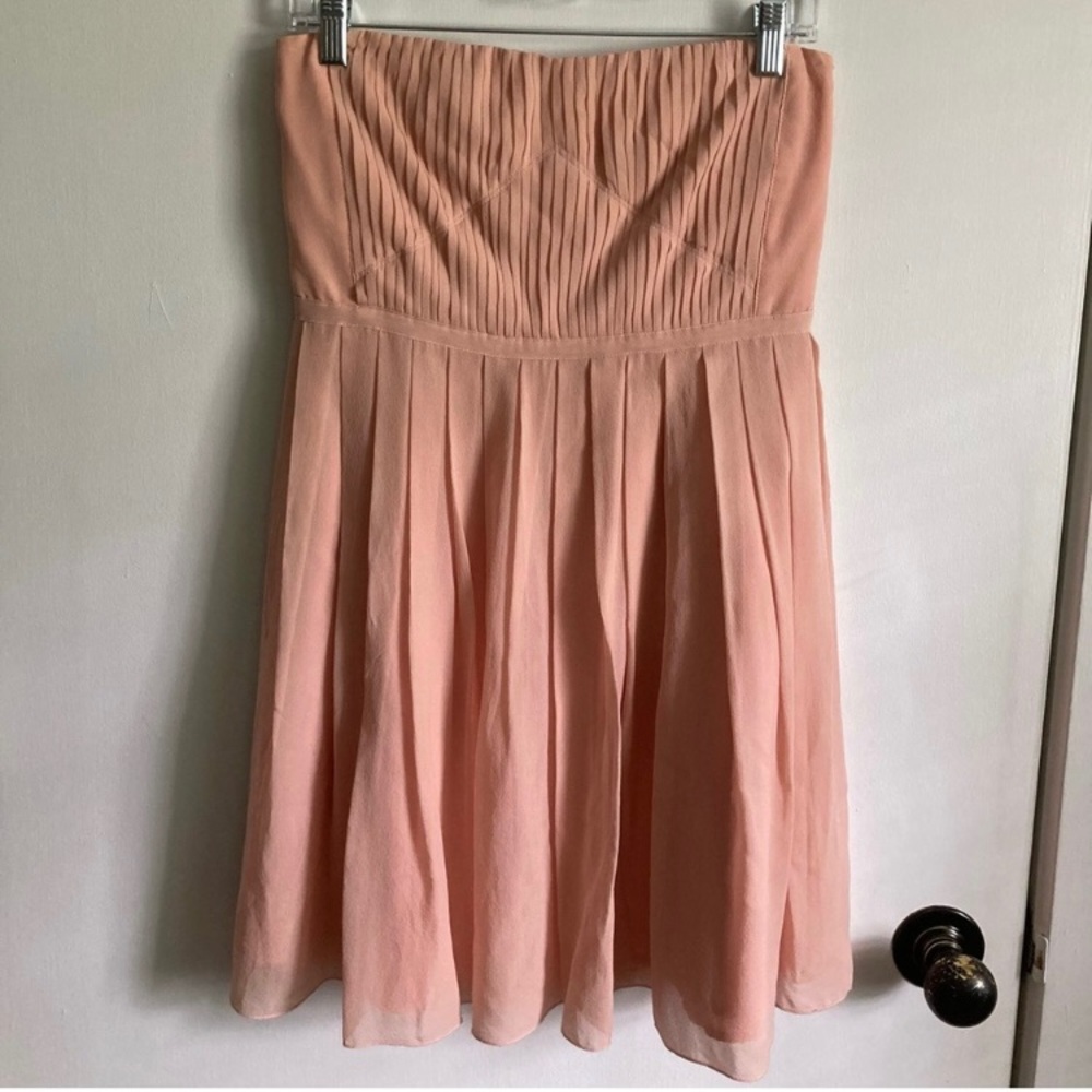 ⭐️ Vintage Broadway And Broome Pink Silk Mini Dress Strapless Pleated Size Small